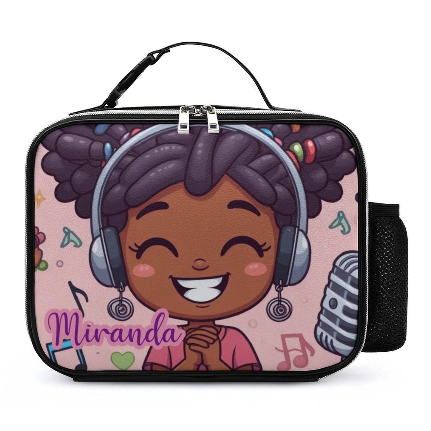 Singing Girl with Locs Lunch Bag with Detachable Buckled Handle, Personalized