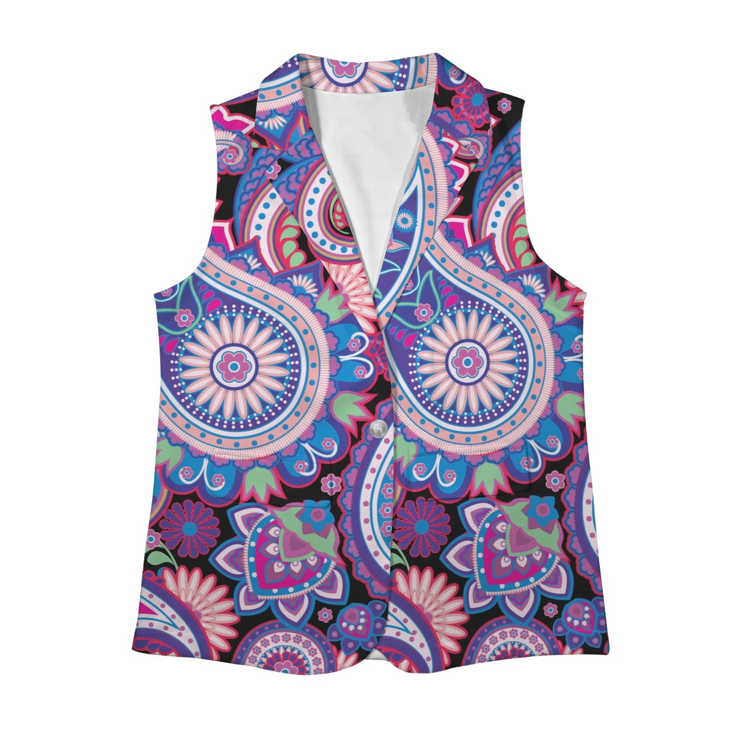 Traditional Asian Paisley Women's Sleeveless Purple Floral Blazer