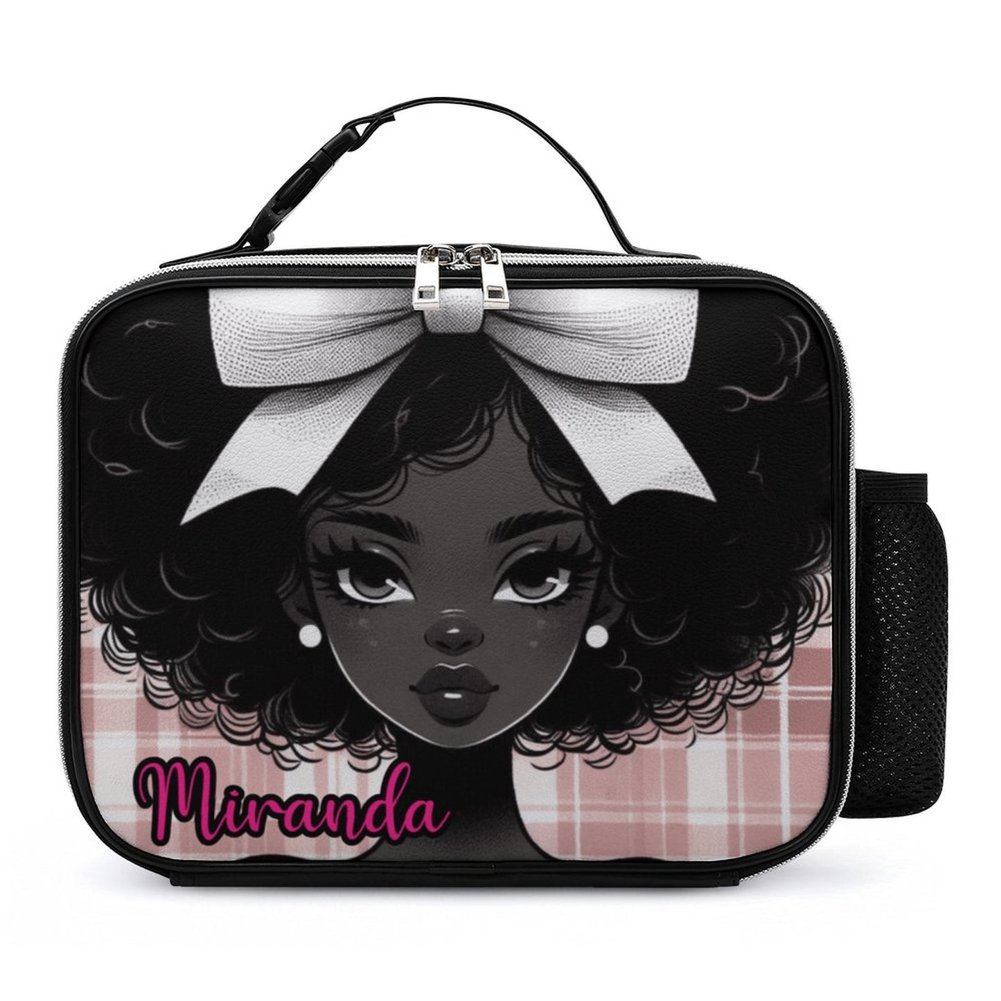 Afro Girl Lunch Bag with Detachable Buckled Handle, Personalized