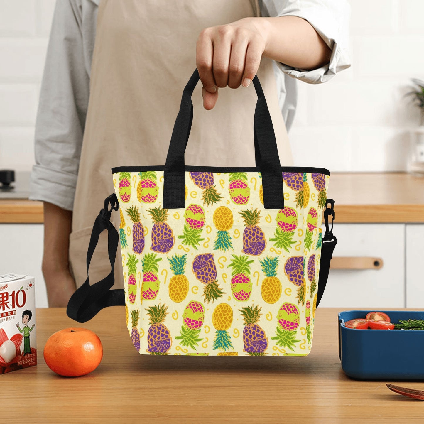 Colorful Pineapples Insulated Tote Bag with Shoulder Strap