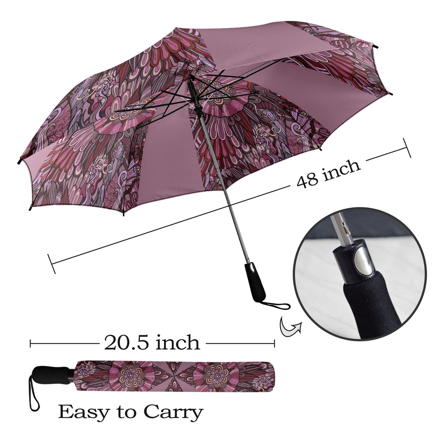 Floral Oriental Mauve Semi-Automatic Foldable Umbrella