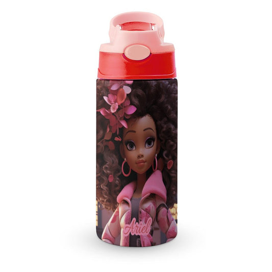 Children's water bottle, Black doll, Personalization