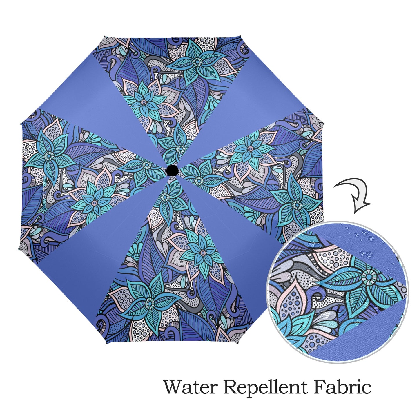 Floral Oriental Blue Semi-Automatic Foldable Umbrella