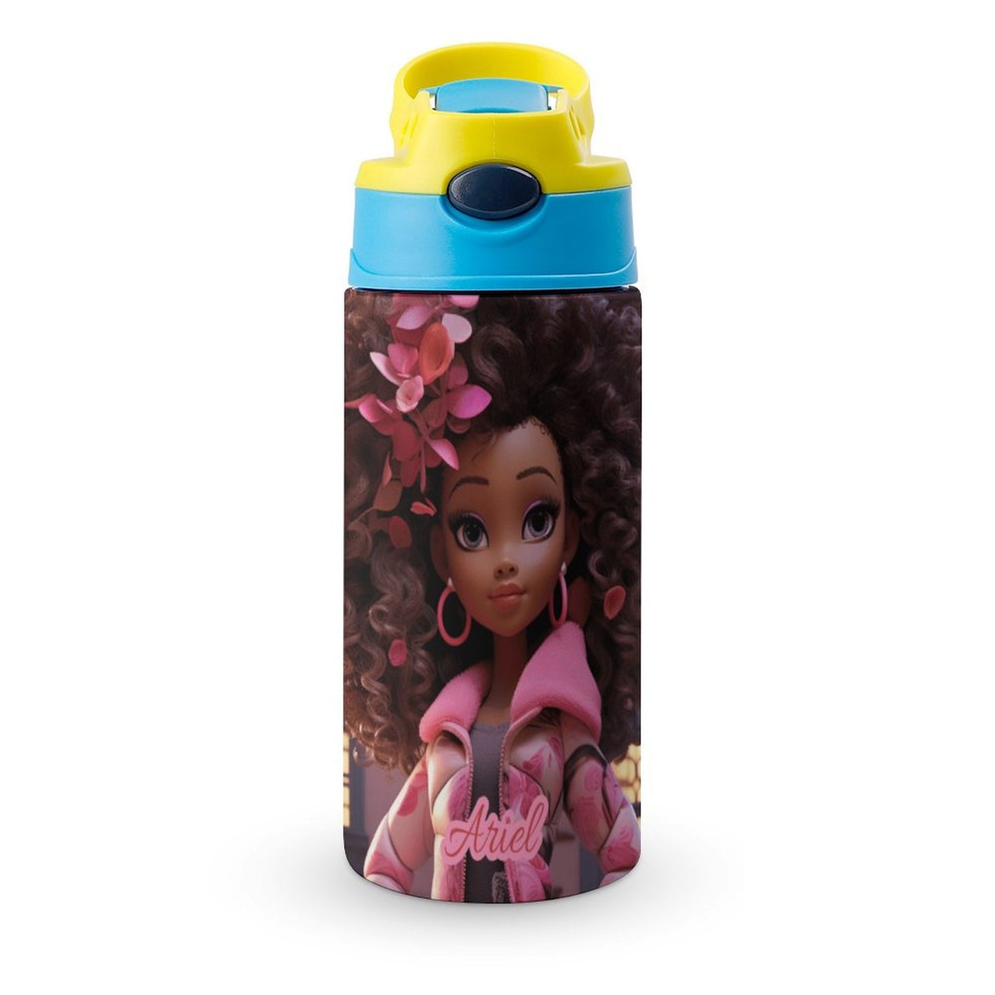 Children's water bottle, Black doll, Personalization