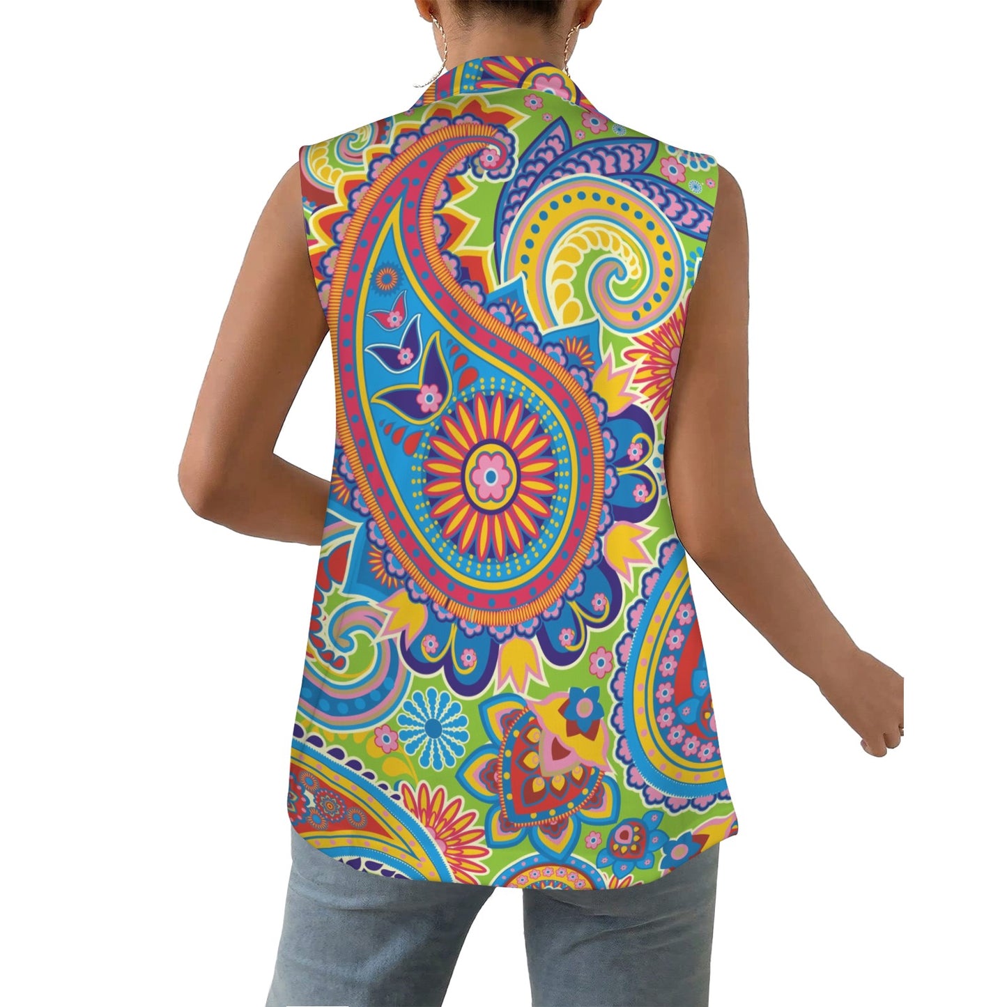 Traditional Asian Paisley Pattern Women's Sleeveless Blazer