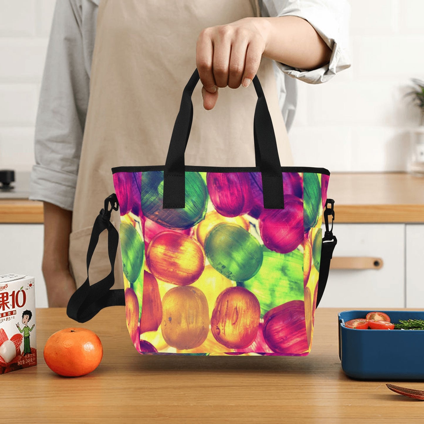 Colorful Bright Candy Insulated Tote Bag with Shoulder Strap