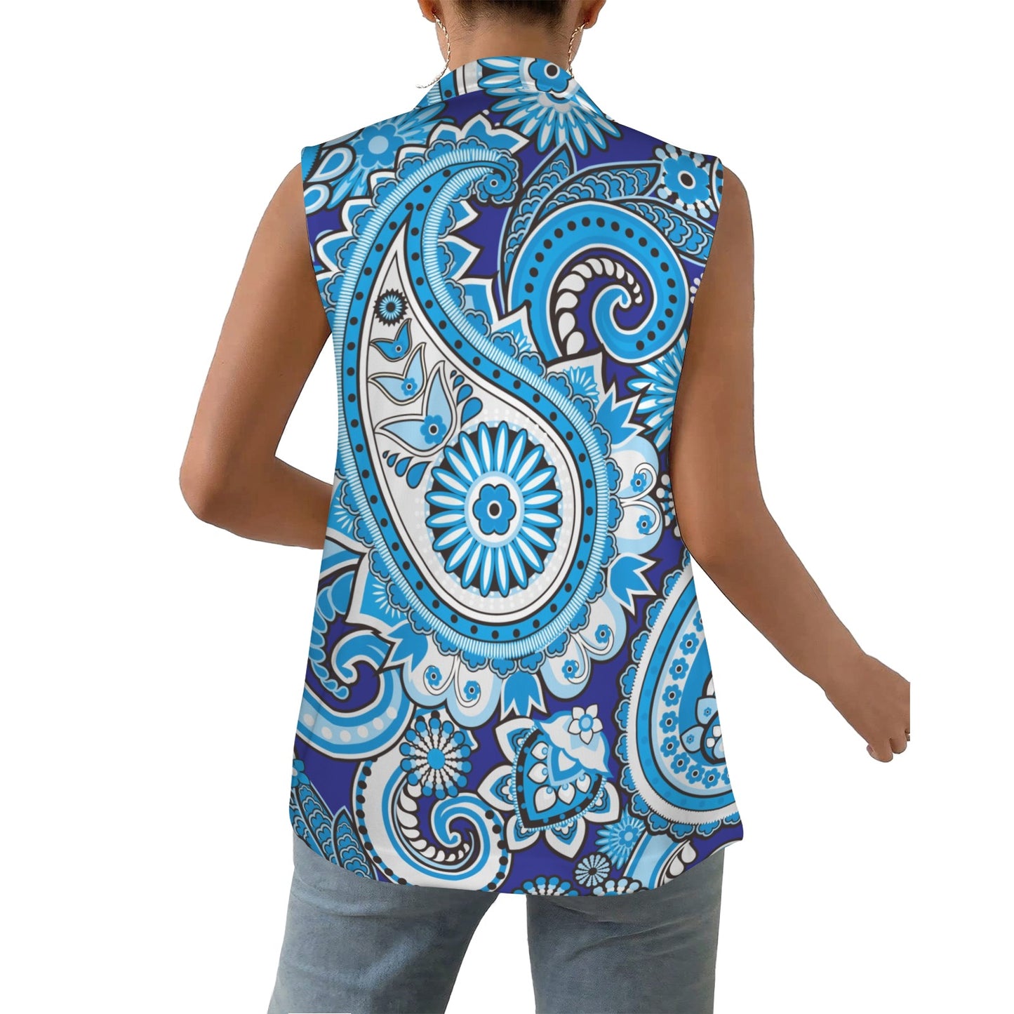 Traditional Asian elements Paisley Women's Sleeveless Blue Blazer