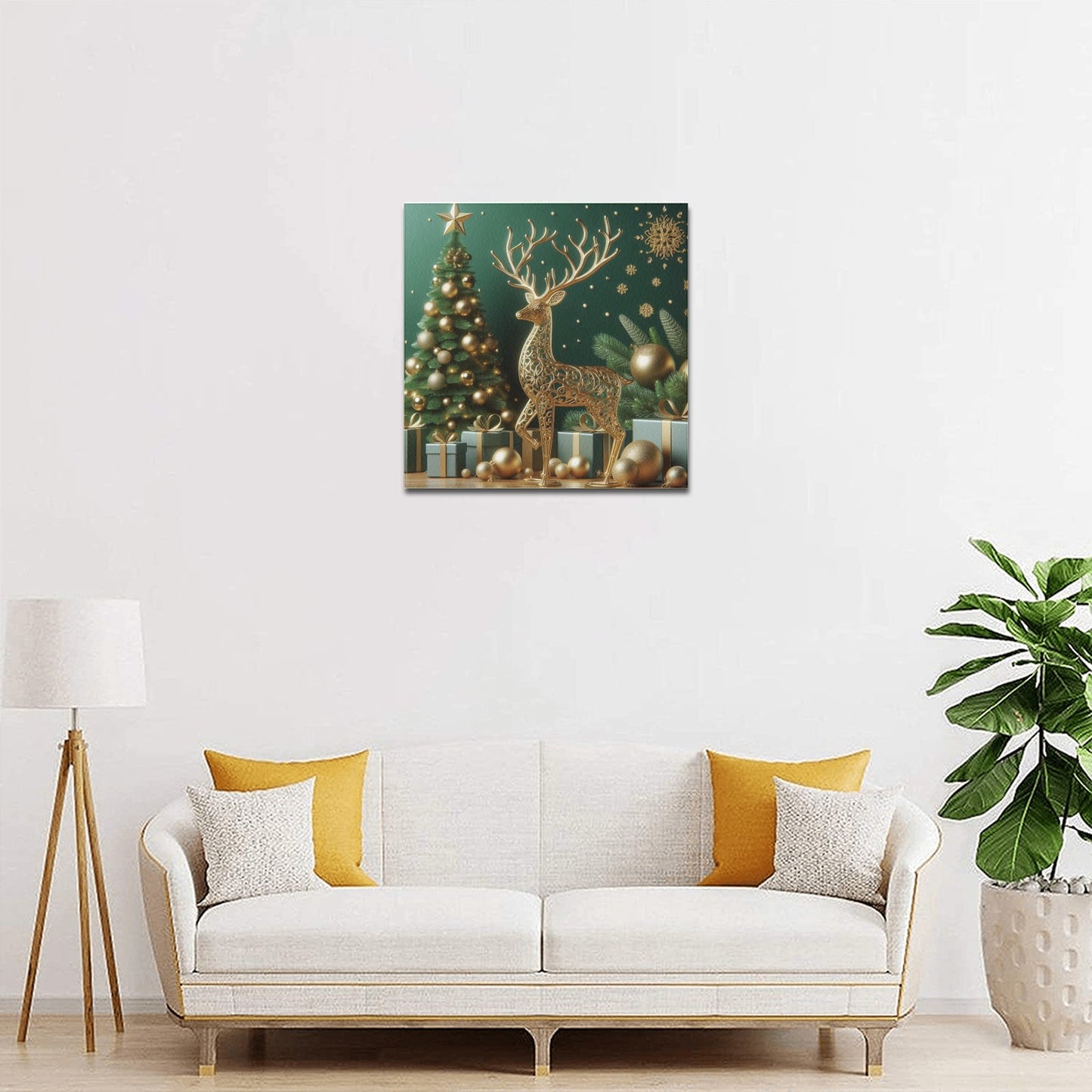 Reindeer Christmas Frame Canvas Print 16"x16", Personalized