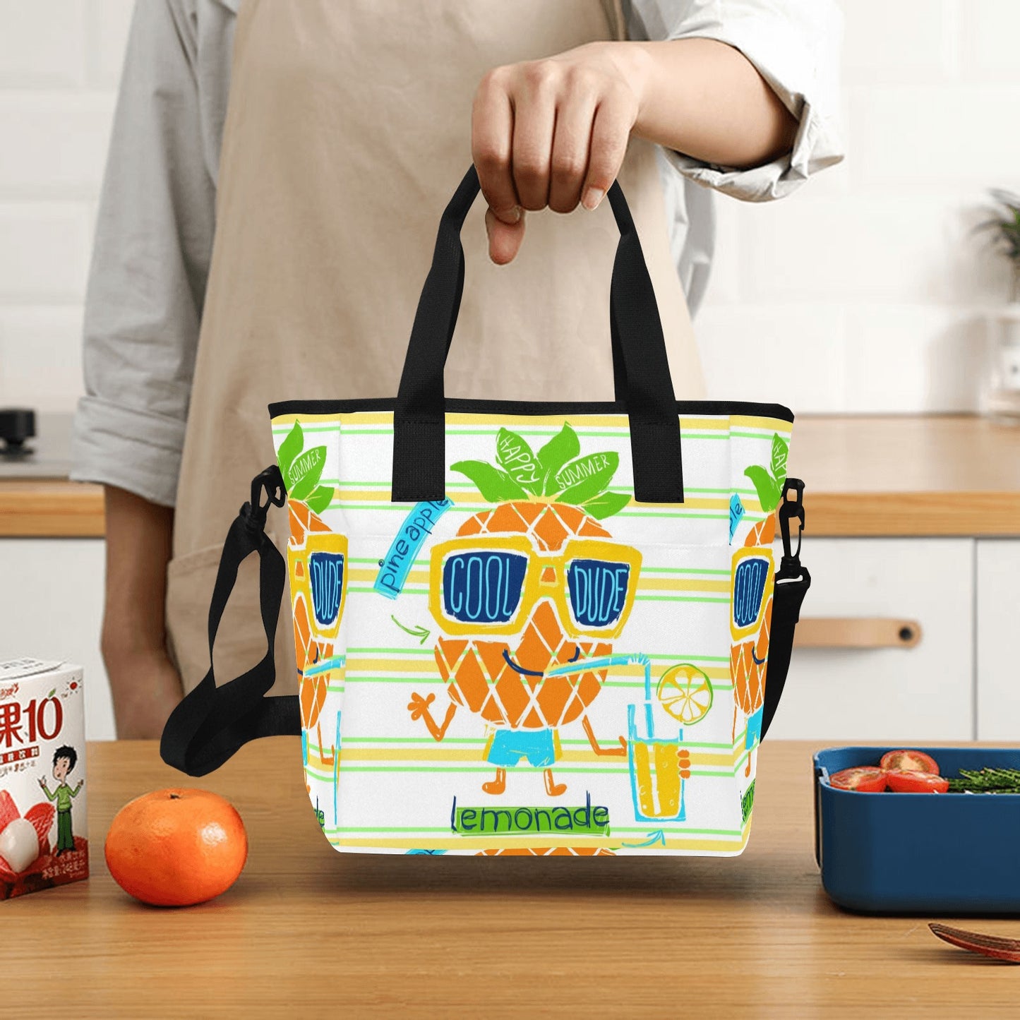 Tropical Pineapple Insulated Lunch Bag with Shoulder Strap