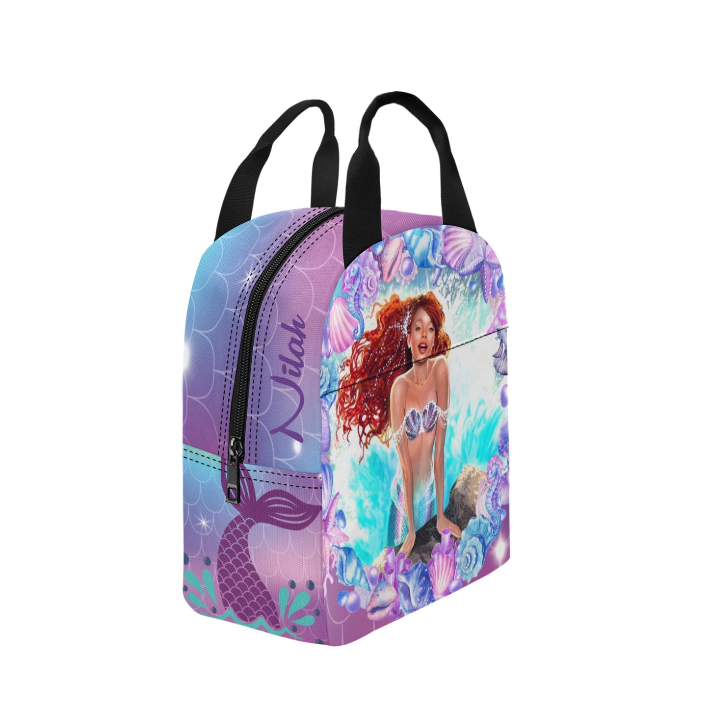 Personalized Mermaid Backpack set, Black Mermaid school bag, Lunch bag, Water bottle, pencil pouch, Black Ariel Backpack, back to school