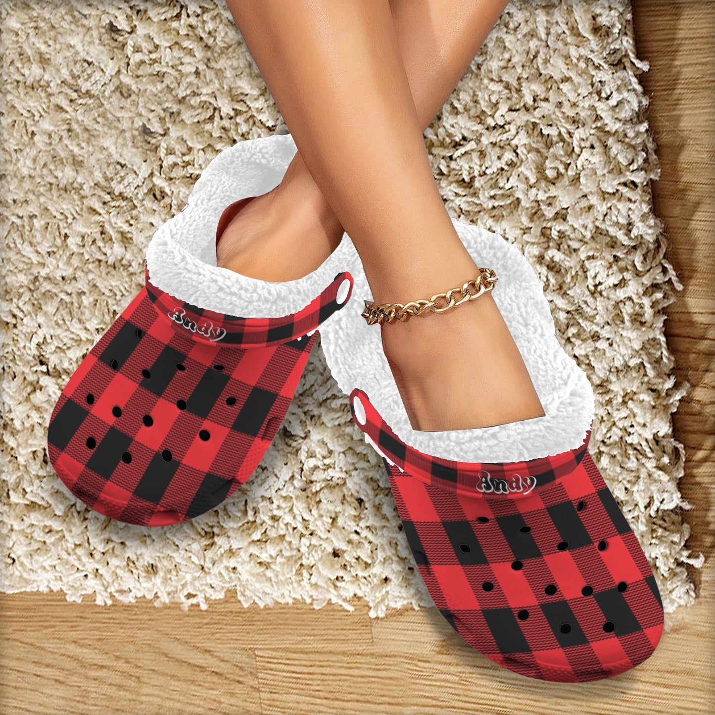 Christmas Red Fleece Lined Foam Clogs for Adults