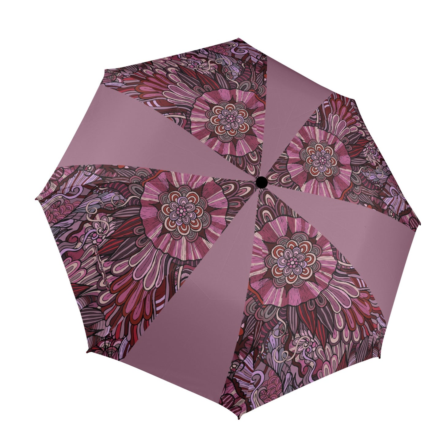 Floral Oriental Mauve Semi-Automatic Foldable Umbrella