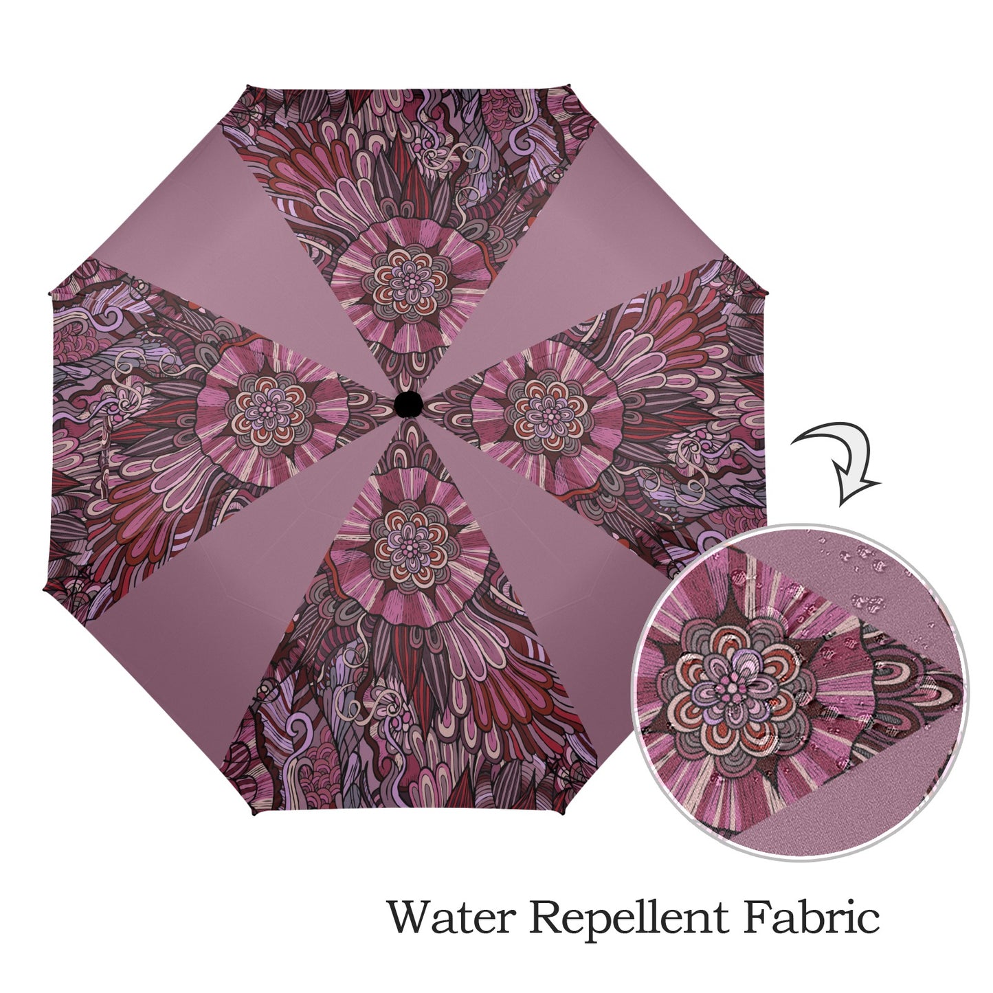 Floral Oriental Mauve Semi-Automatic Foldable Umbrella