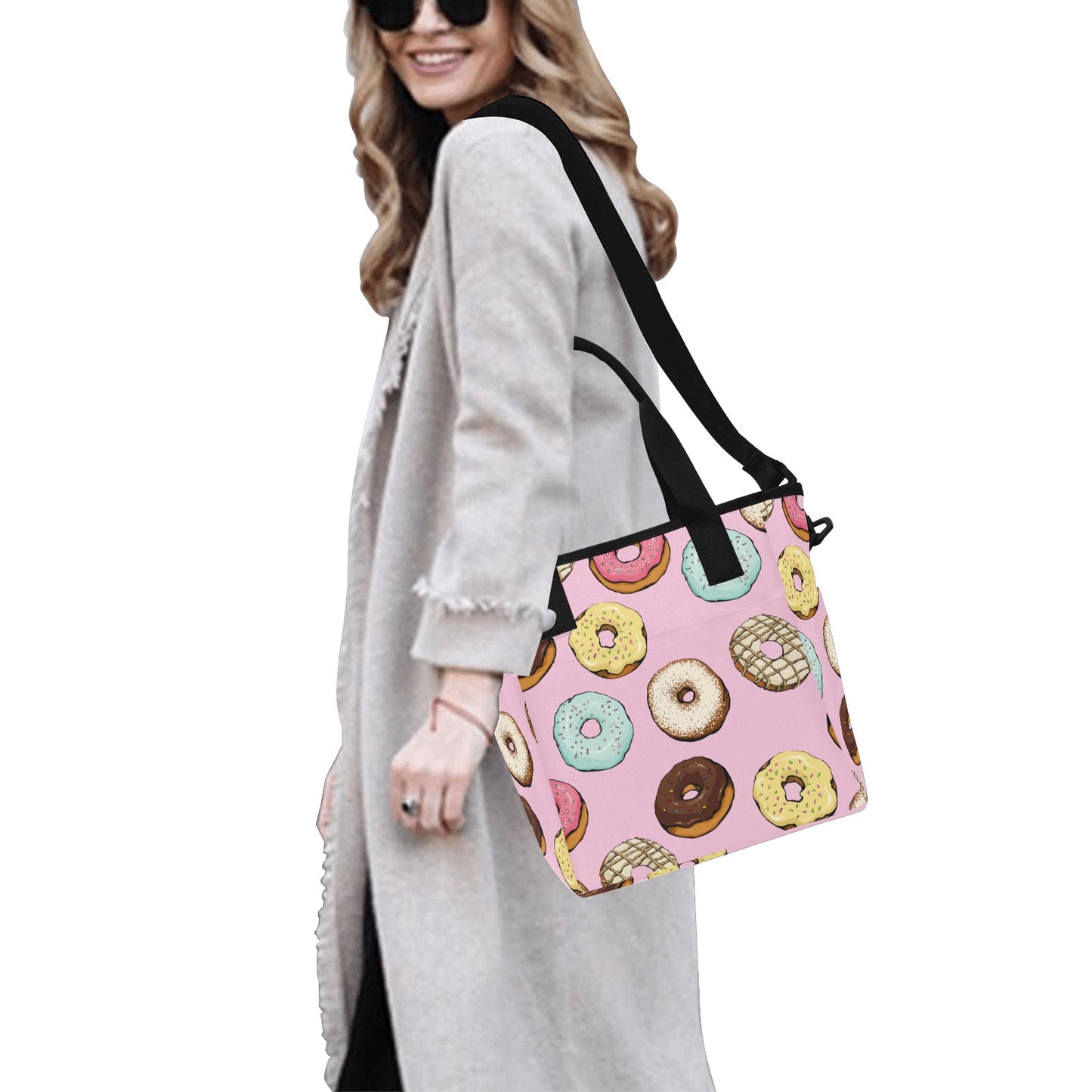 Donut Pattern Insulated Tote Bag with Shoulder Strap