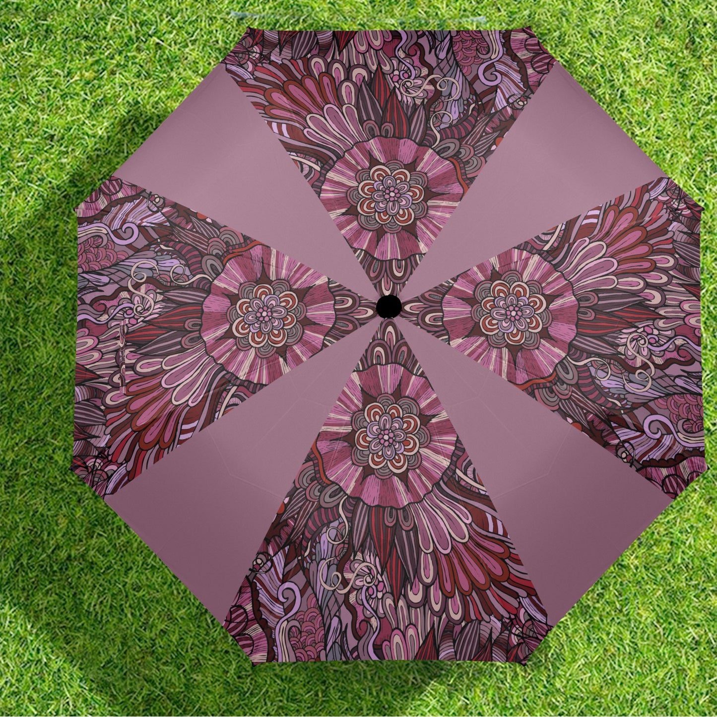 Floral Oriental Mauve Semi-Automatic Foldable Umbrella