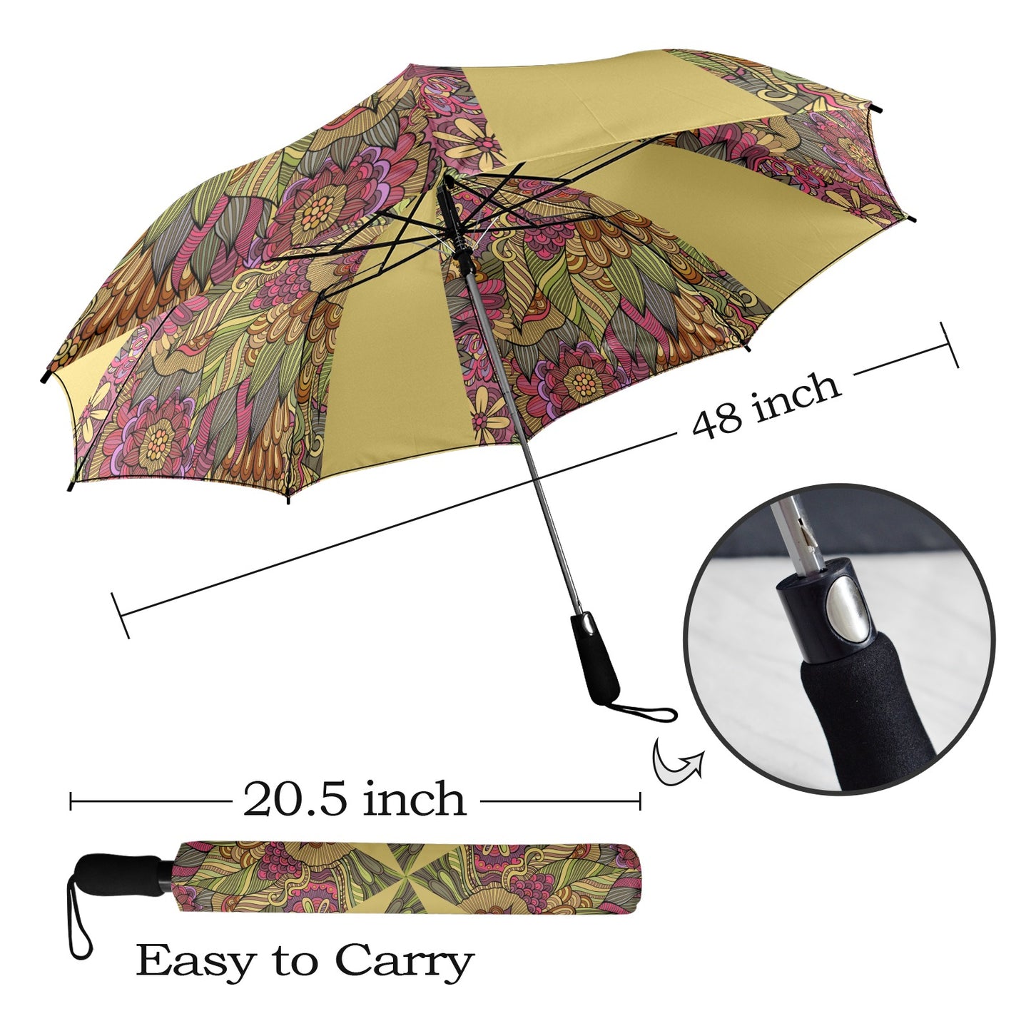 Floral Oriental Avocado Semi-Automatic Foldable Umbrella