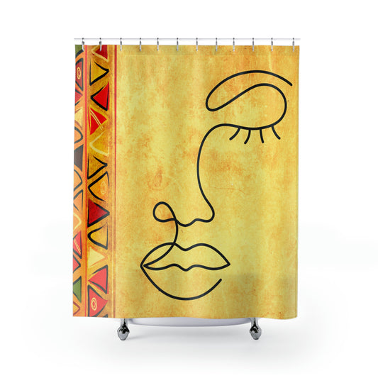 Black African woman Line Art Print Shower Curtains, African Print ,71"x74", Polyester shower curtains