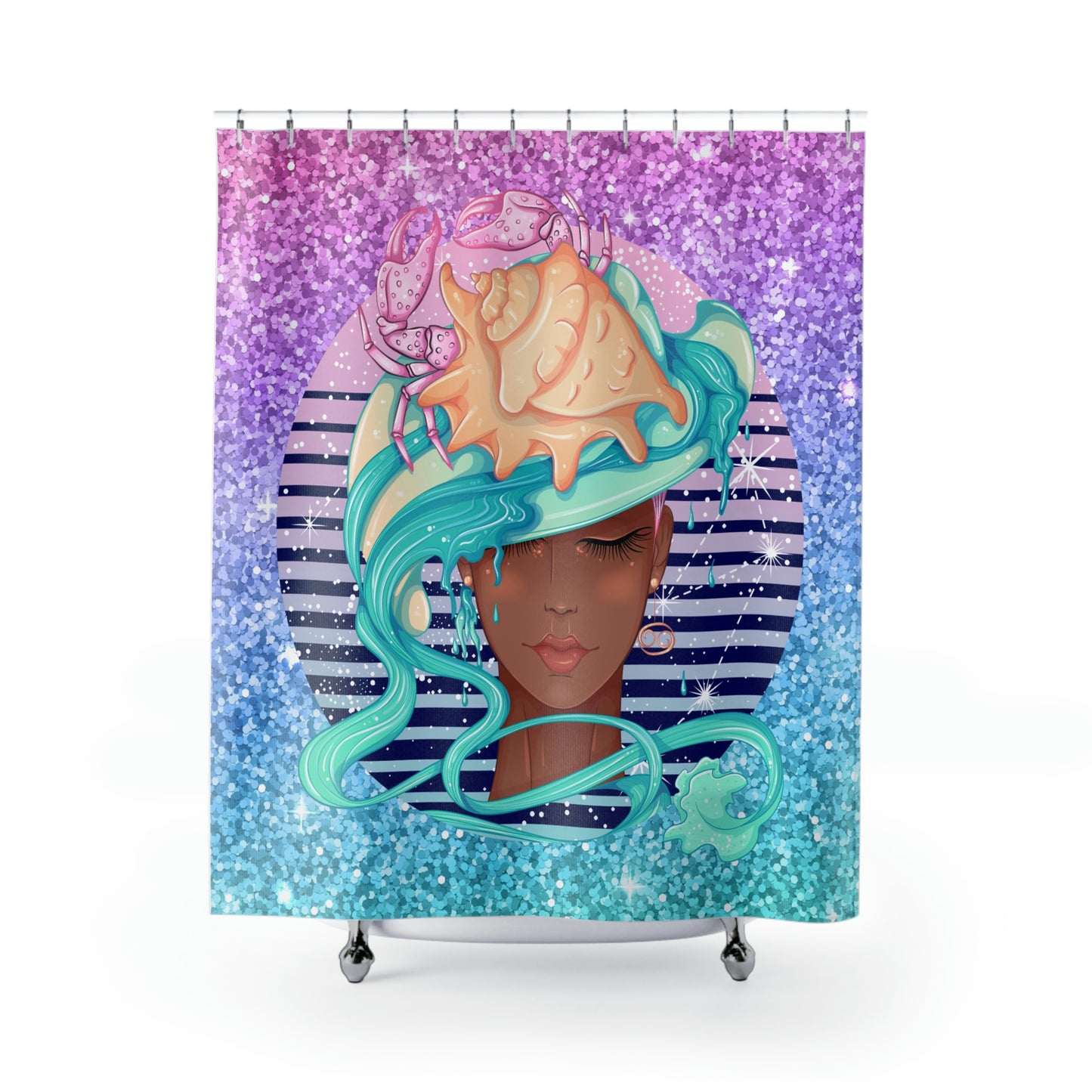 Cancer African American Girl Shower Curtains 71" x74", Horoscope Polyester Shower Curtain