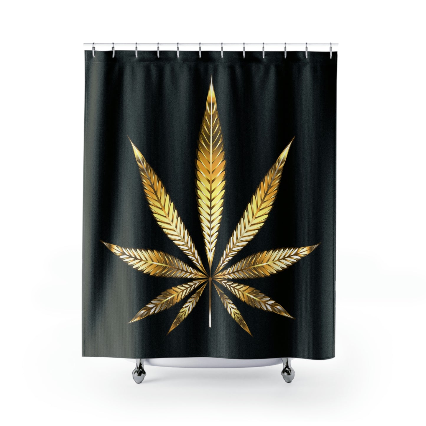 Black and Gold Cannabis Shower Curtains ,71"x74", Marijuana shower curtains, Minimalist, Luxury Shower Curtain