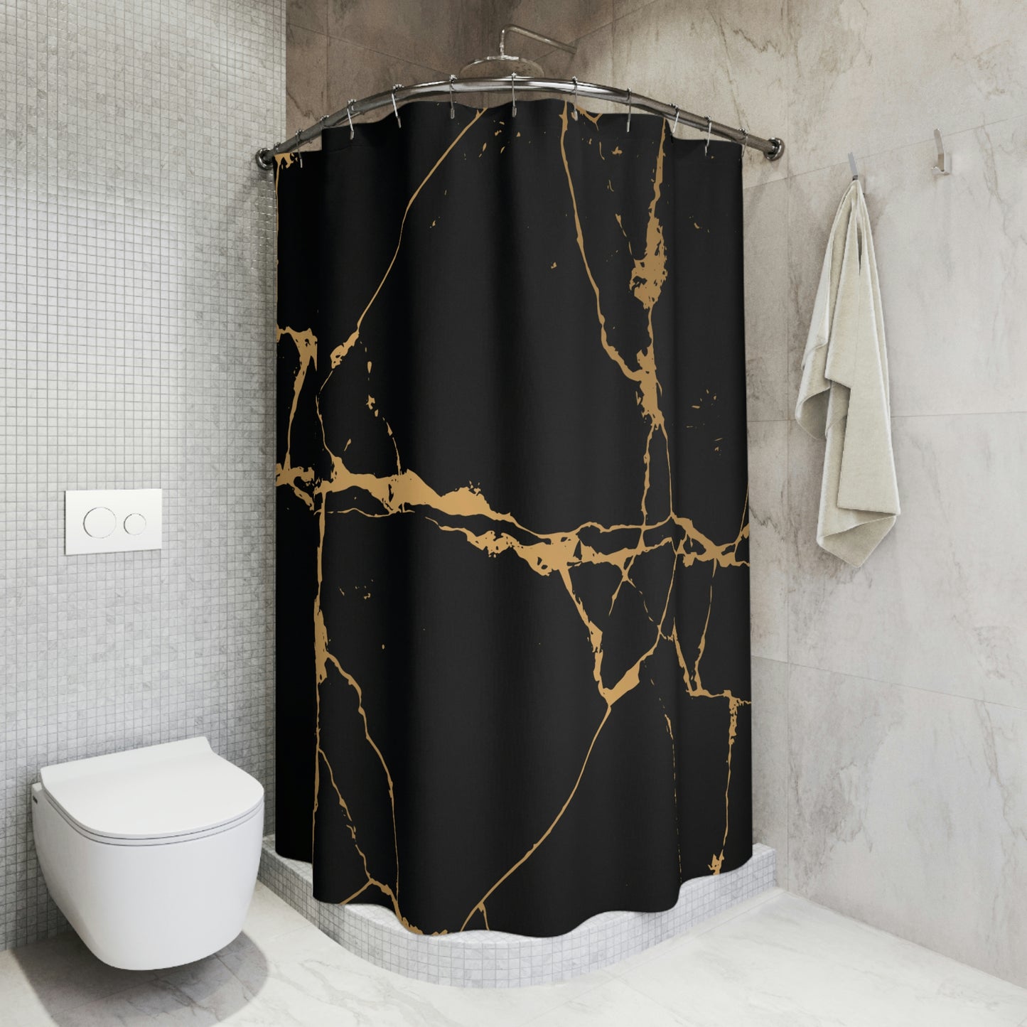 Shower Curtain, Black and Gold Marble Shower curtain, Polyester Shower Curtain