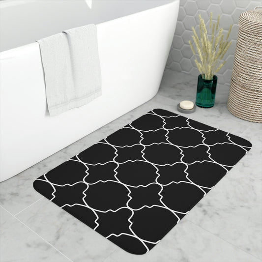 Bath Mat, Black and White Moroccan Bathroom  Mat