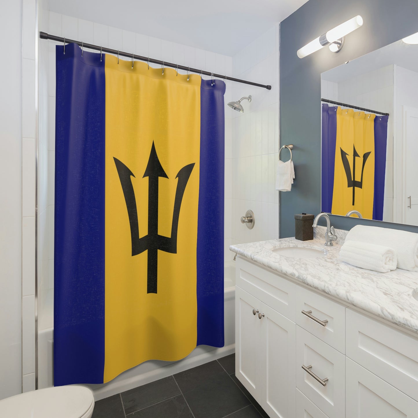 Barbados Shower Curtain, Barbados Flag Shower Curtains 71"x74", Polyester shower curtains