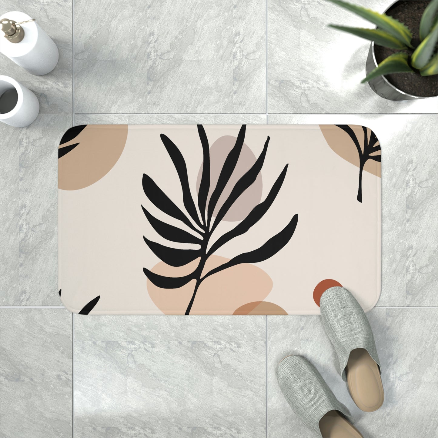 Bath Mat, Trendy Botanical Bathroom  Mat, Leaf Pattern