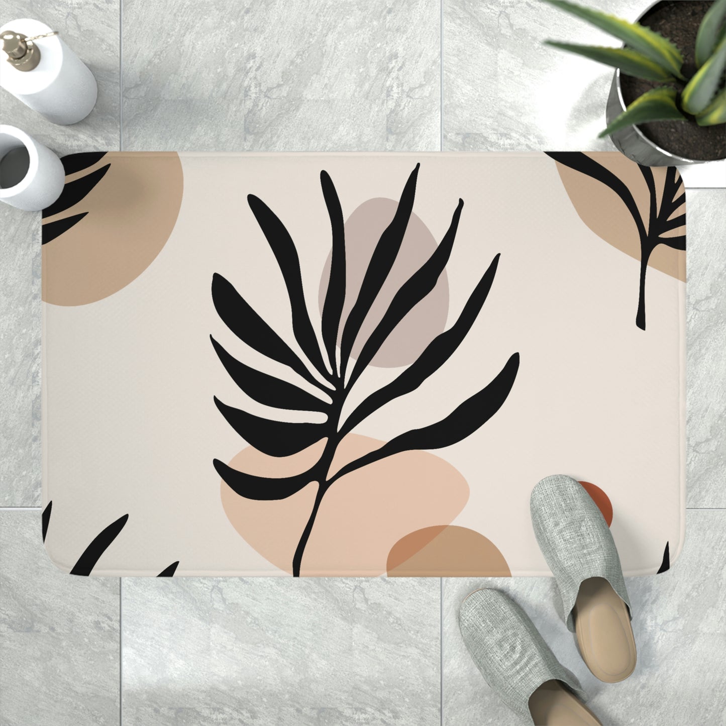 Bath Mat, Trendy Botanical Bathroom  Mat, Leaf Pattern