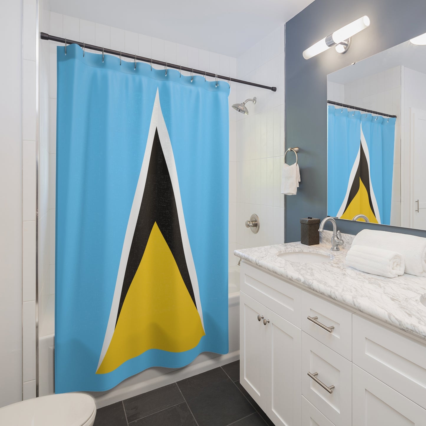 St Lucia Shower Curtain, St Lucia Flag Shower Curtains 71"x74", Polyester shower curtains