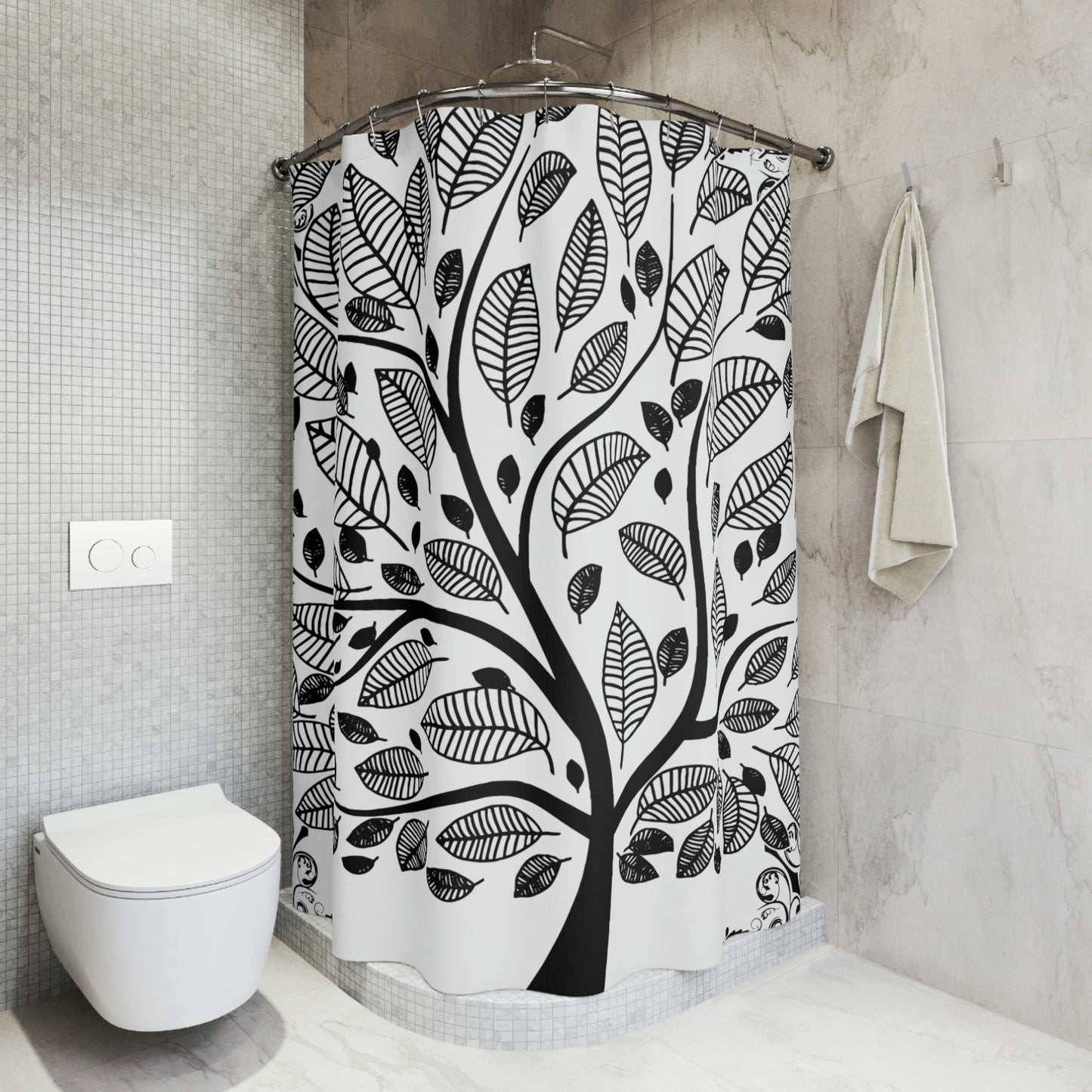 Shower Curtain, White and Black Shower curtain, Tree of Life Polyester Shower Curtain