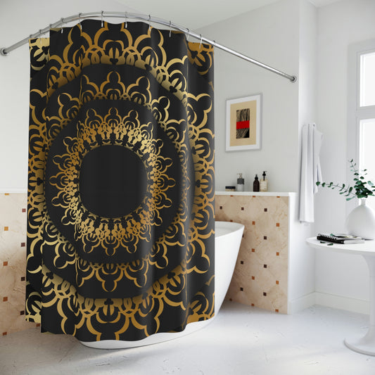 Shower Curtain, Black and Gold Mandala Shower curtain, Polyester Shower Curtain