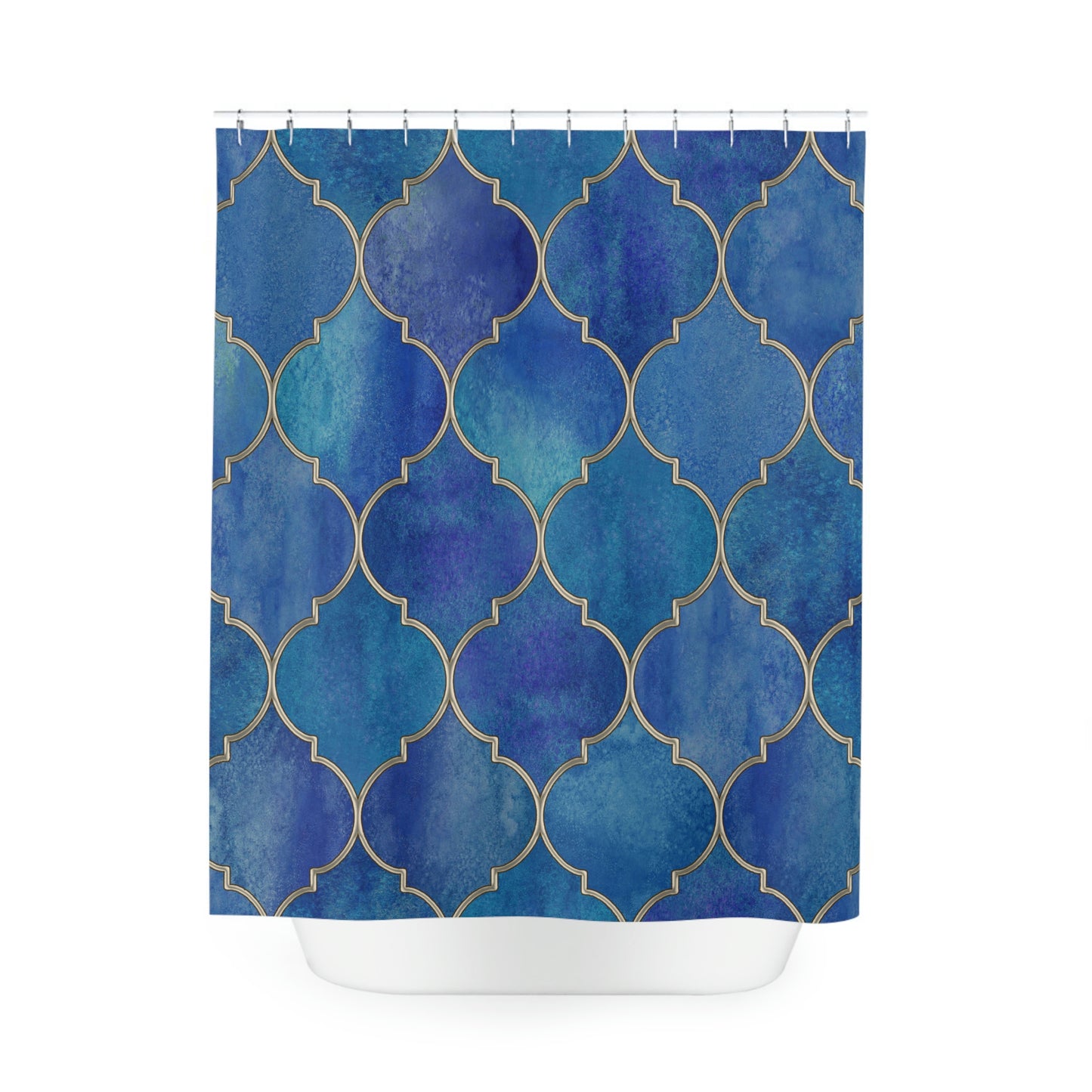 Shower Curtain, Blue and Gold Moroccan Shower curtain, Polyester Shower Curtain