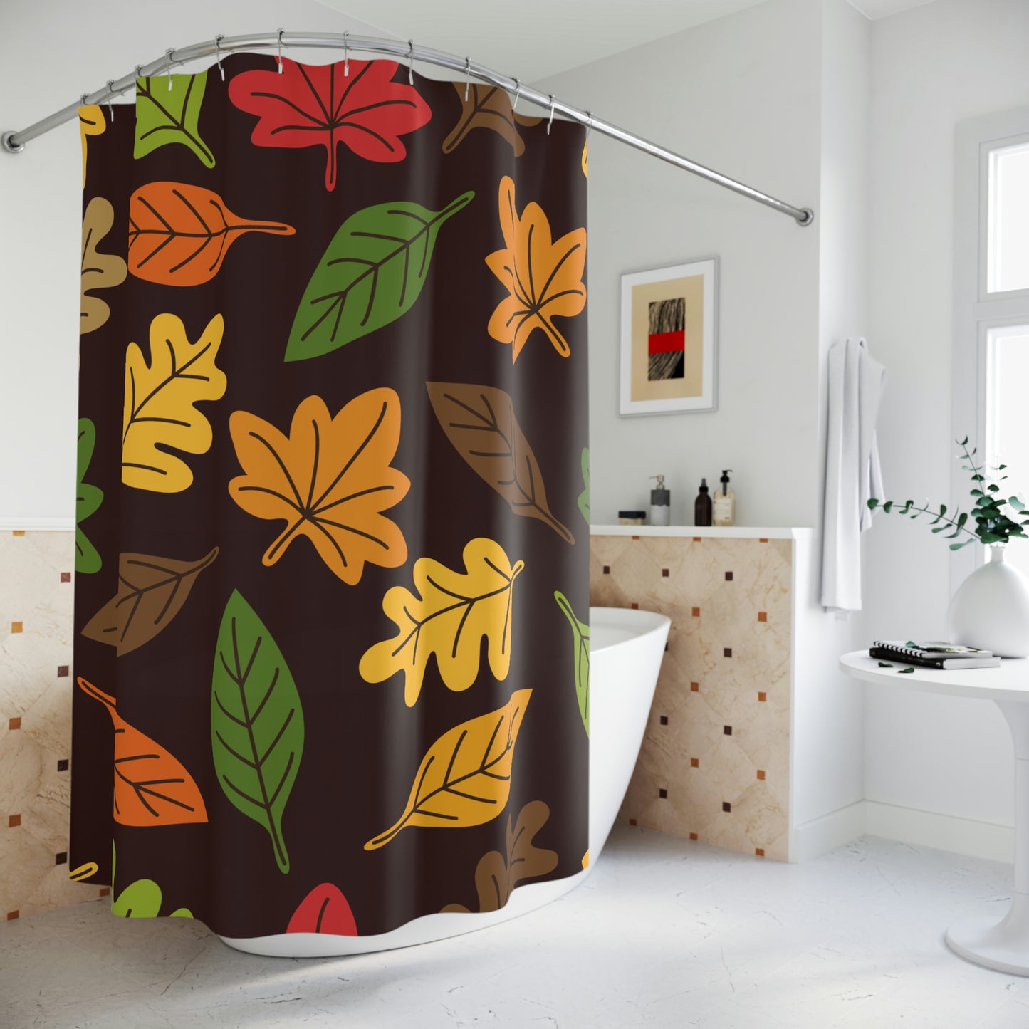 Shower Curtain, Autumn Leaves Brown Shower curtain, Polyester Shower Curtain