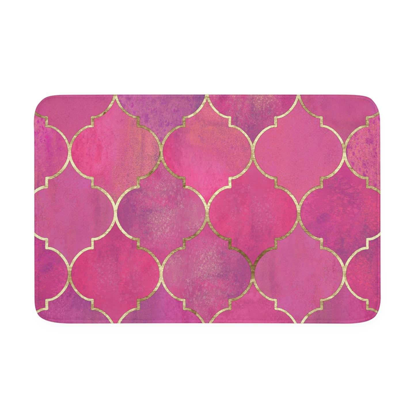 Bath Mat, Pink and Gold Moroccan Bathroom  Mat