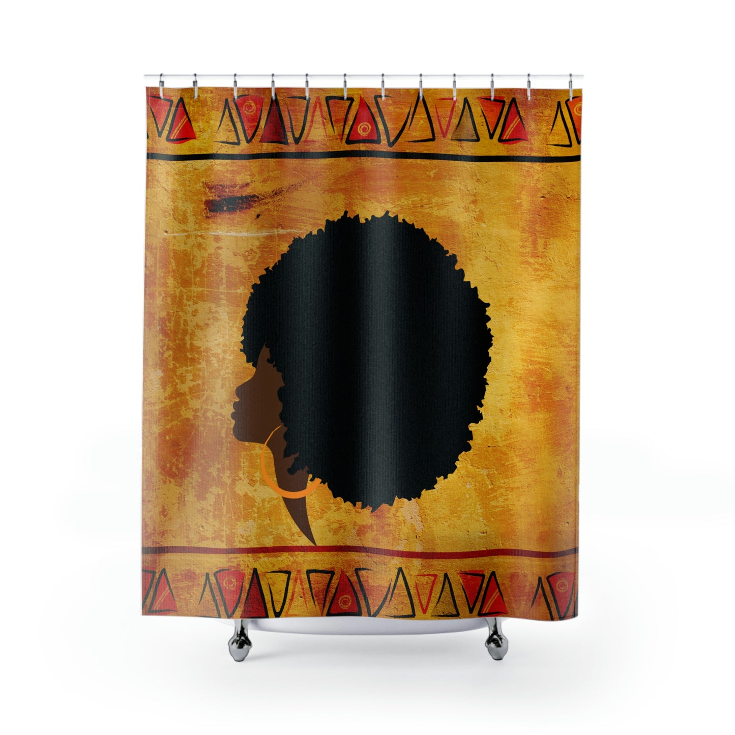 African Print Shower Curtains, African Traditional Patterns with Afro Girl 71"x74", Polyester Shower Curtains