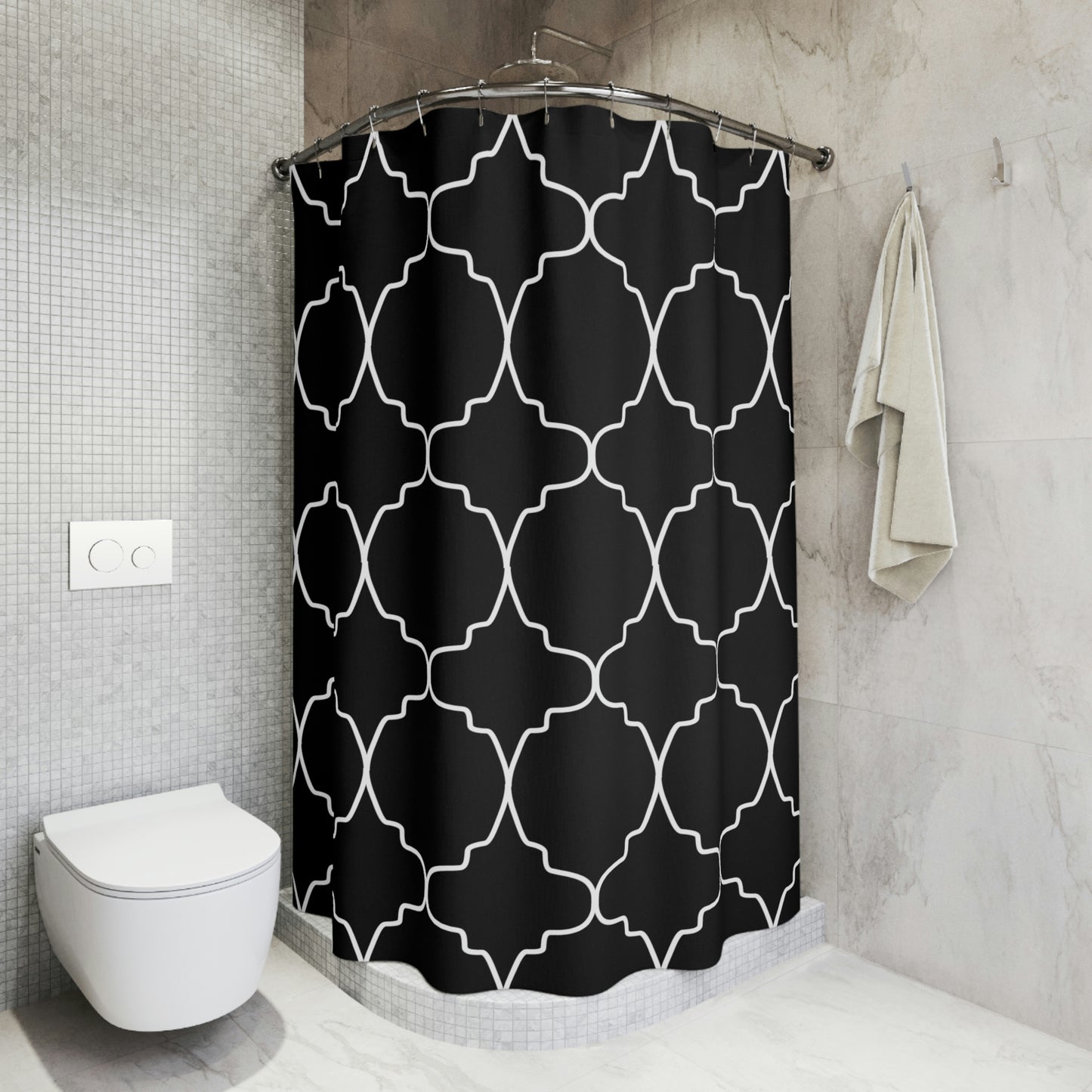 Shower Curtain, Black and White Moroccan Shower curtain, Polyester Shower Curtain