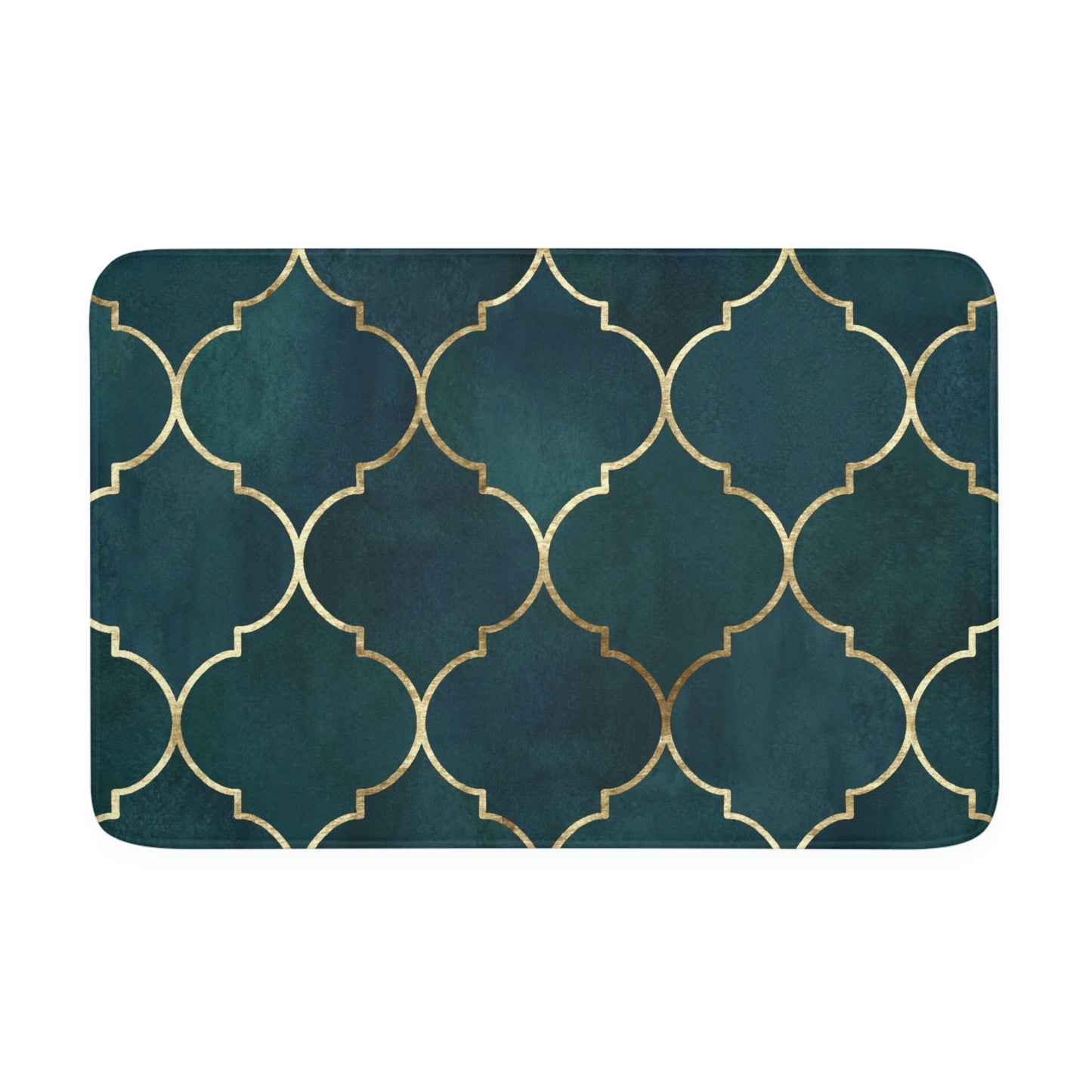 Bath Mat, Green and Gold Moroccan Bathroom  Mat