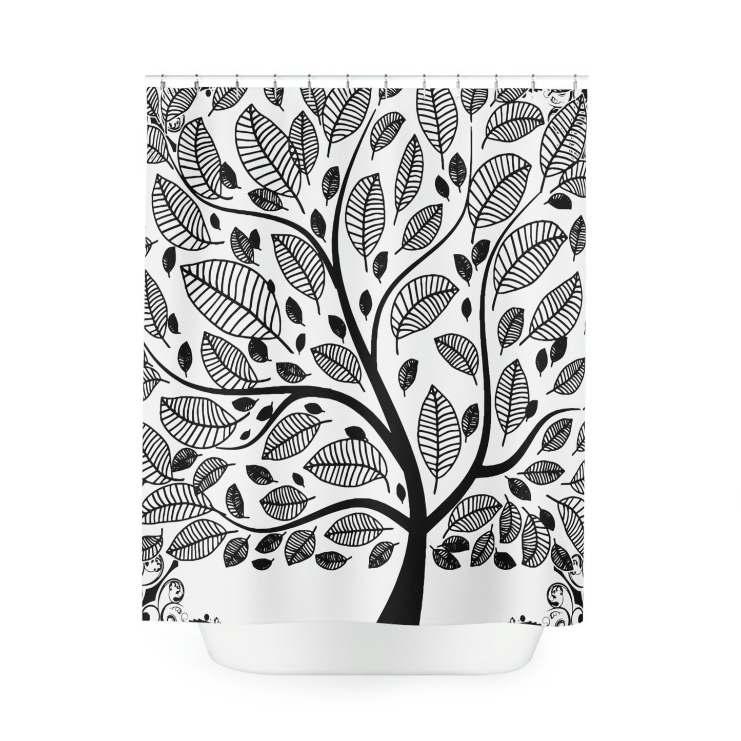 Shower Curtain, White and Black Shower curtain, Tree of Life Polyester Shower Curtain