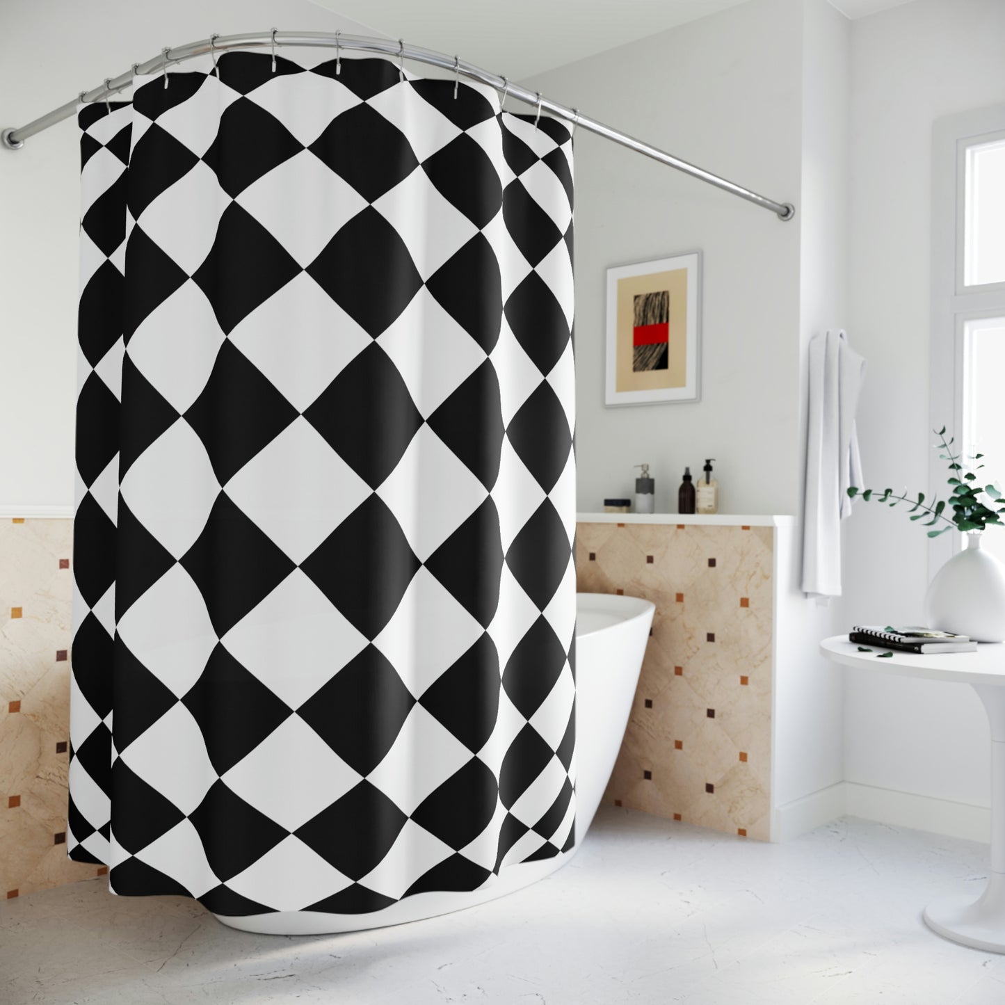 Shower Curtain, Black and White Shower curtain, Polyester Shower Curtain