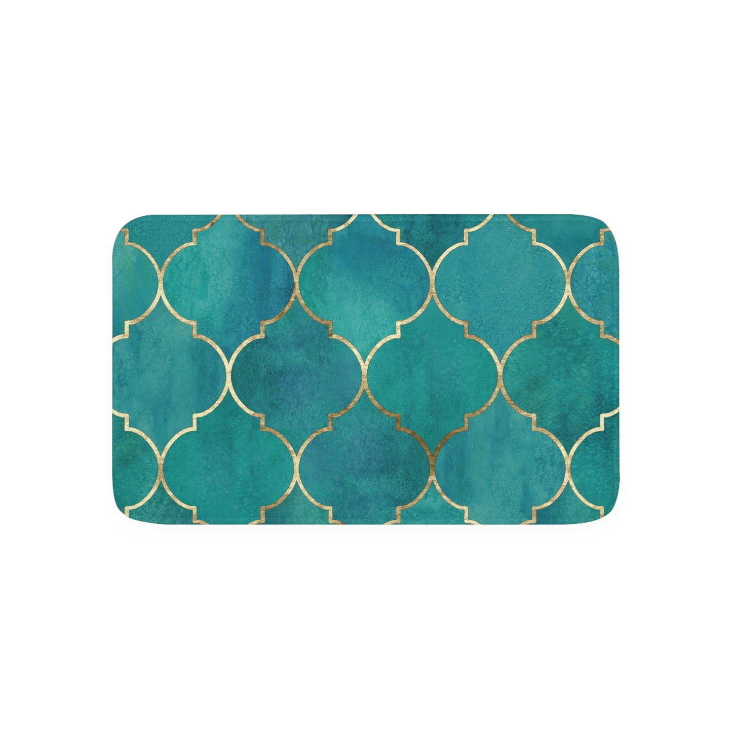 Bath Mat, Green and Gold Moroccan Bathroom  Mat