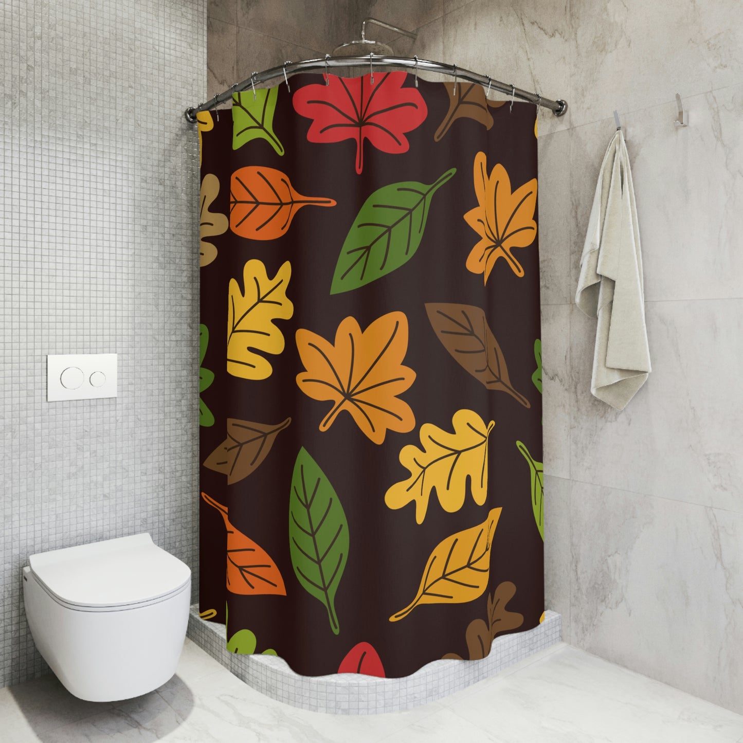 Shower Curtain, Autumn Leaves Brown Shower curtain, Polyester Shower Curtain