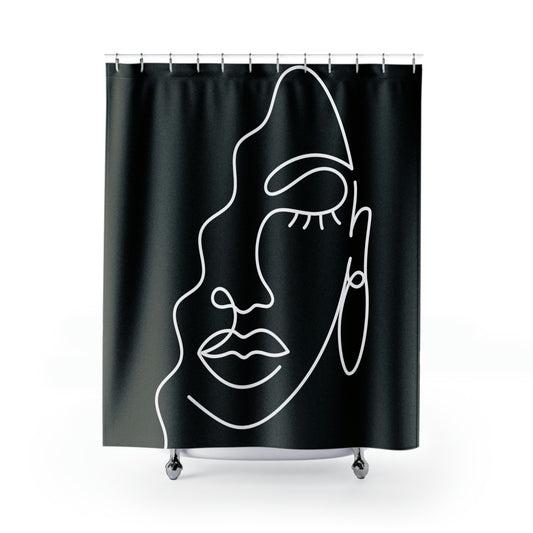 Black woman Shower Curtains, Line Art African woman, 71"x74", Polyester shower curtains, Black and White Shower Curtain