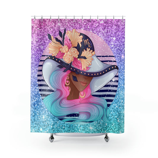 Virgo African American Girl Shower Curtains 71" x74", Horoscope Polyester Shower Curtain