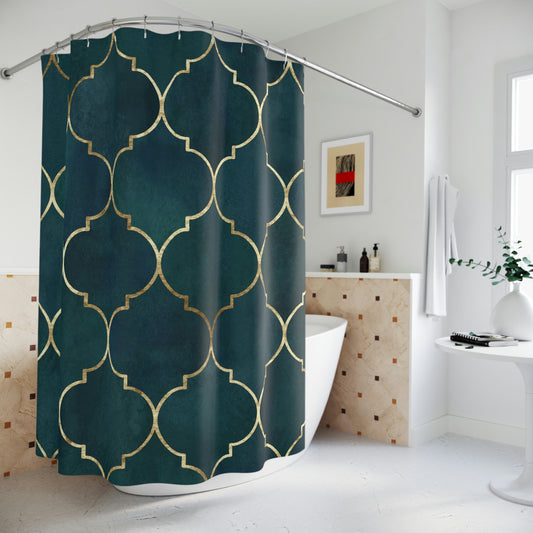 Shower Curtain, Green and Gold Moroccan Shower curtain, Polyester Shower Curtain