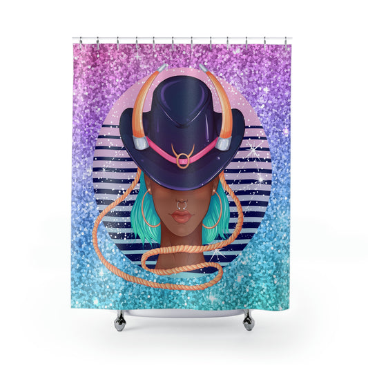 Taurus African American Girl Shower Curtains 71" x74", Horoscope Polyester Shower Curtain