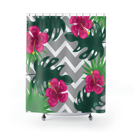 Tropical Leaves and Flowers Shower Curtains 71" x74", Floral Polyester Shower Curtain