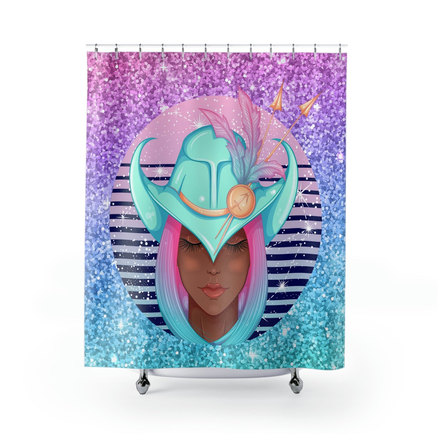 Sagittarius African American Girl Shower Curtains 71" x74", Horoscope Polyester Shower Curtain