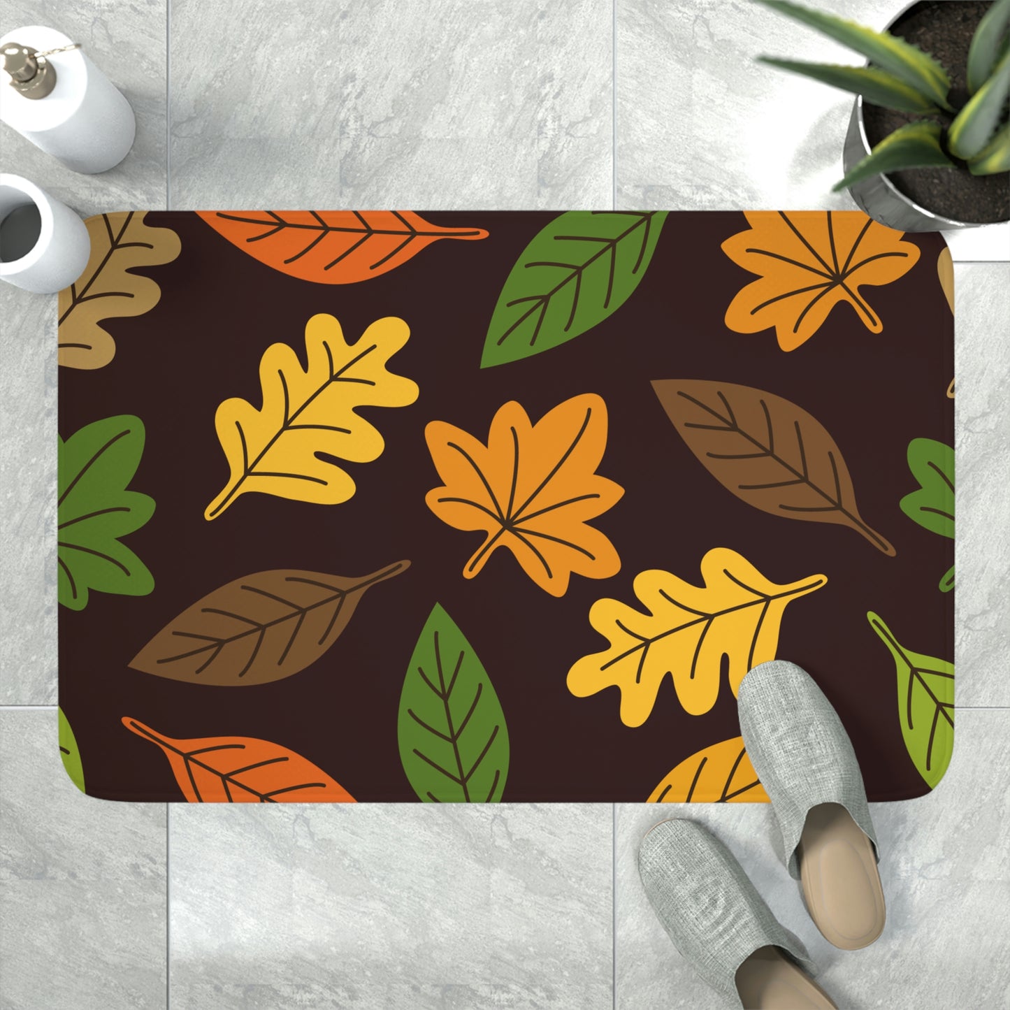 Bath Mat, Autumn Leaves Bathroom  Mat, Leaf Pattern