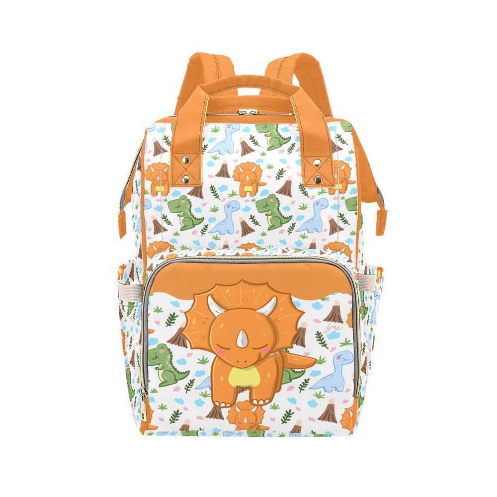 Personalized Orange Dinosaur Diaper Bag Multi-Function Diaper Backpack/Diaper Bag