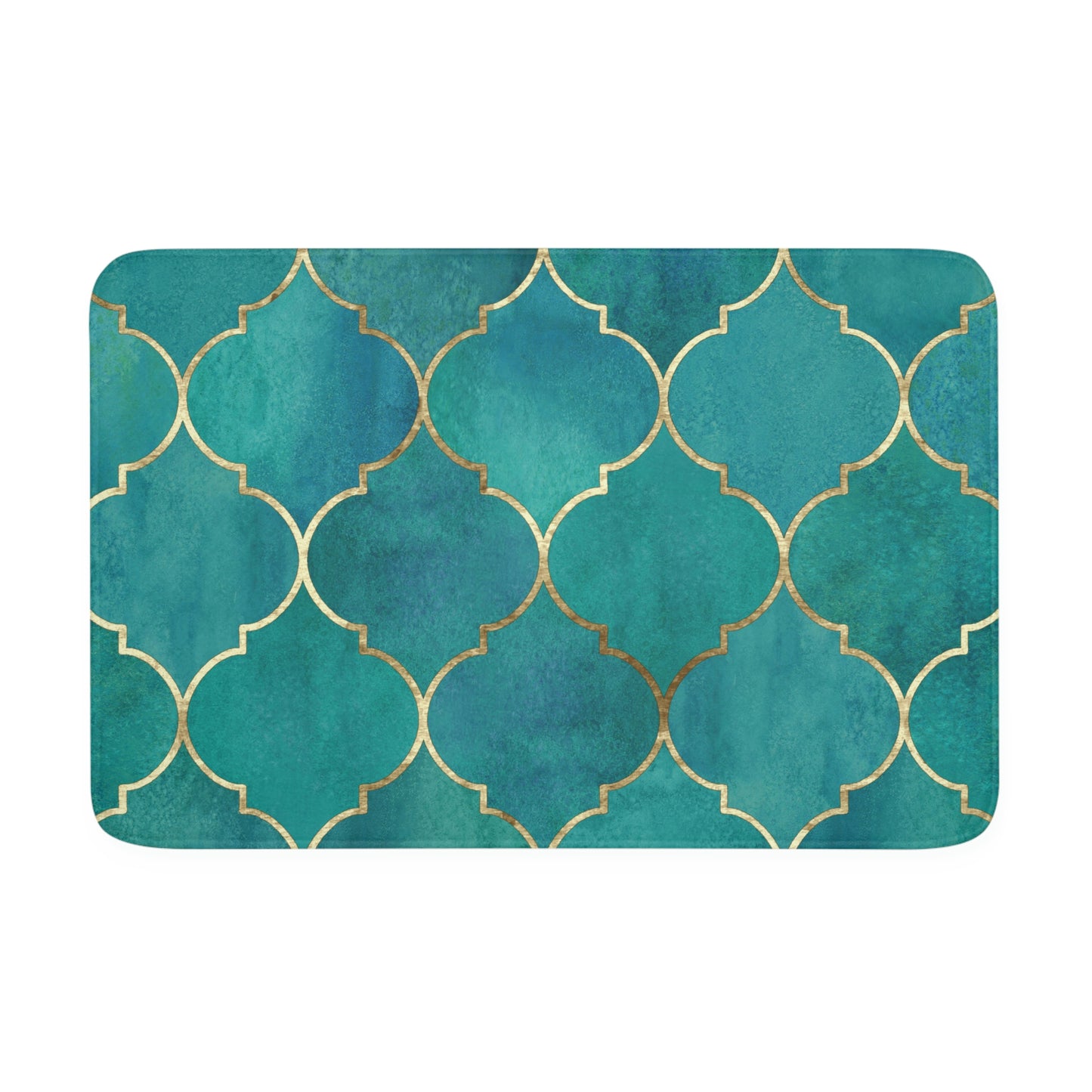 Bath Mat, Green and Gold Moroccan Bathroom  Mat